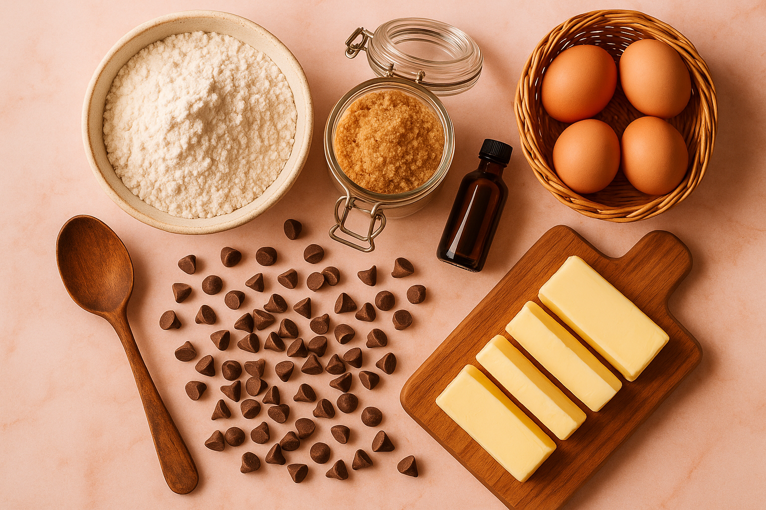a comforting photo of cookie ingredients with a pink undertone